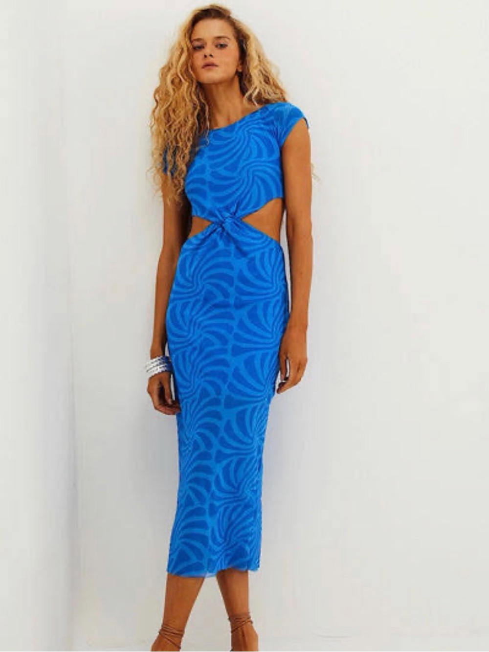 Twist Cutout Midi Dress in Electric Blue